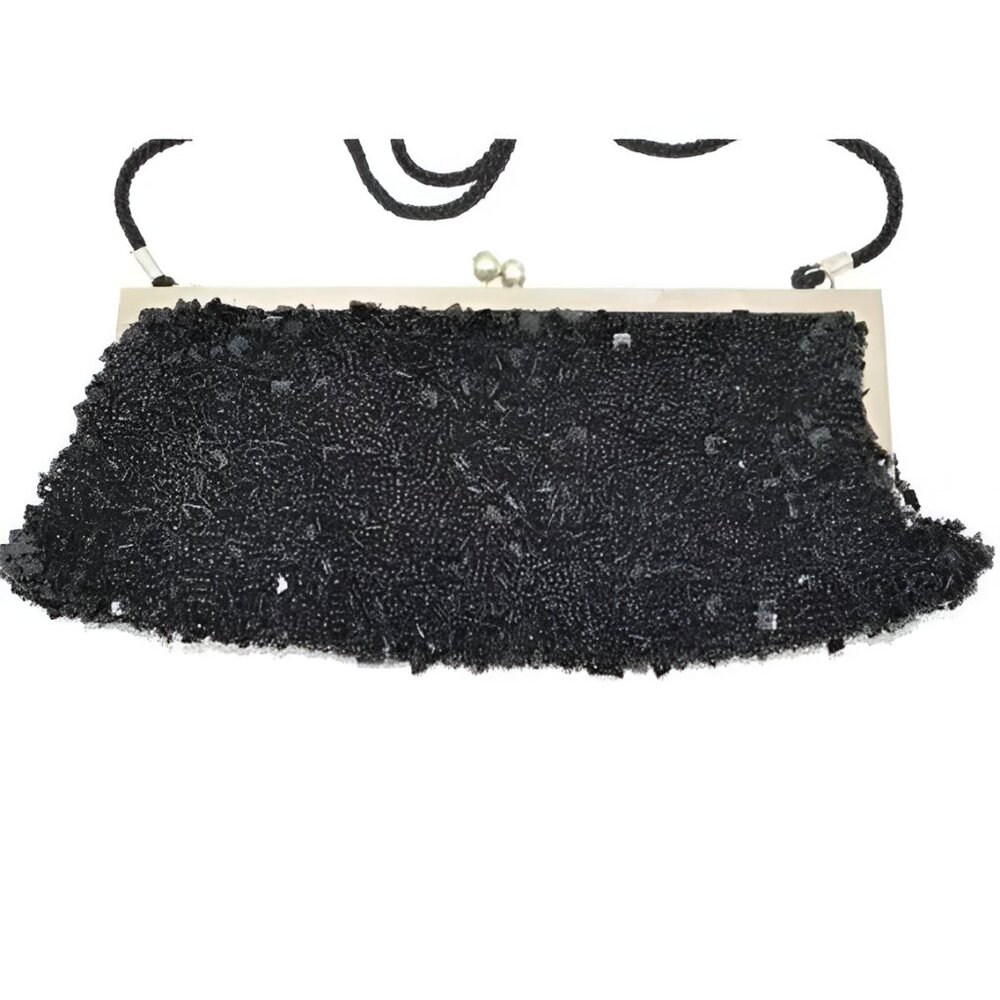 Valerie Stevens Black Sequin Beaded Evening Holiday Christmas Party Bag Purse
